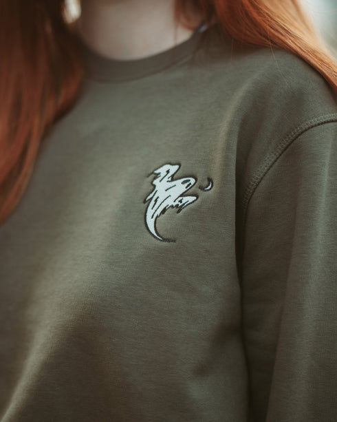 Ghoulish Ghost Embroidered Blended Organic Sweatshirt