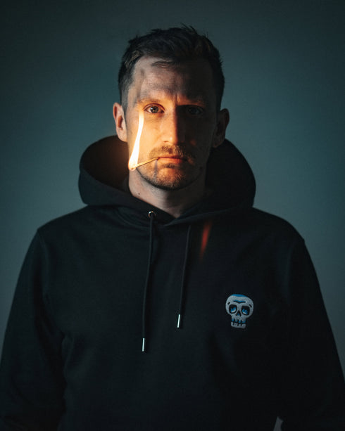 Blue Skull Embroidered Relaxed Organic Hoodie