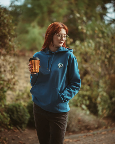 Blue Skull Embroidered Relaxed Organic Hoodie