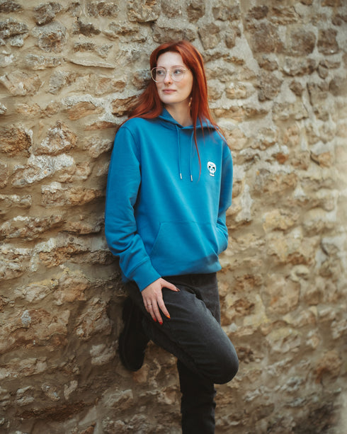 Blue Skull Embroidered Relaxed Organic Hoodie