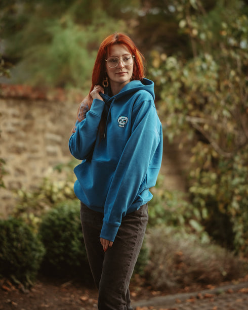 Blue Skull Embroidered Relaxed Organic Hoodie