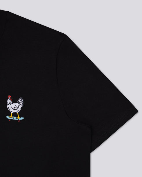 Chicken on a Skateboard Embroidered Classic Organic T-Shirt