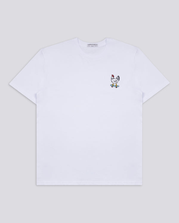 Chicken on a Skateboard Embroidered Classic Organic T-Shirt