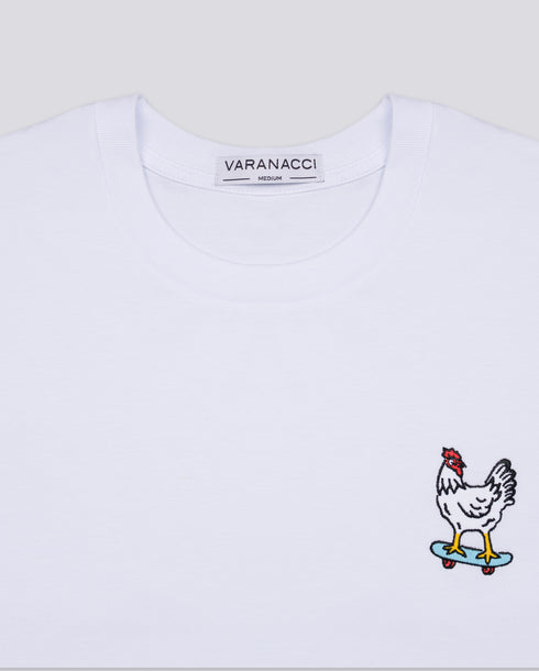 Chicken on a Skateboard Embroidered Classic Organic T-Shirt
