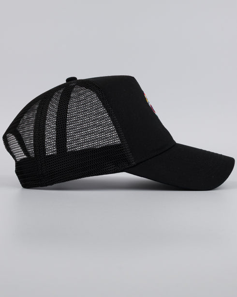 Day of the Dead Skull Embroidered Trucker Cap - Black