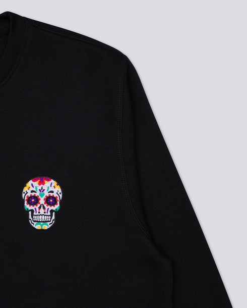 Day of the Dead Skull Embroidered Blended Organic Sweatshirt