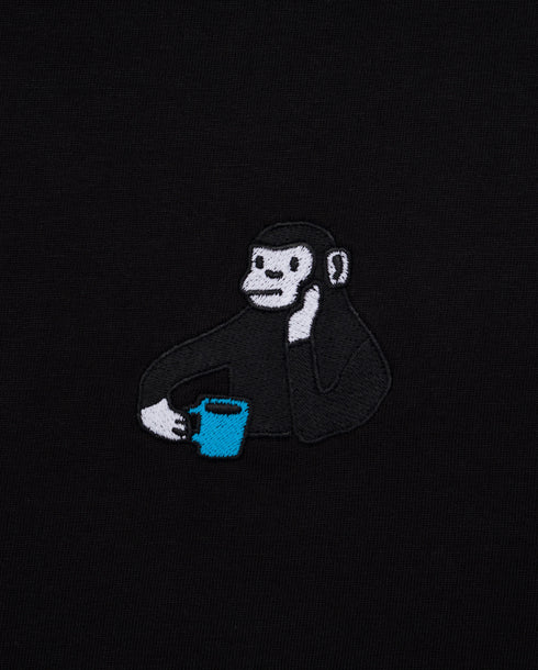 Monkey Drinking Tea Embroidered Classic Organic T-Shirt