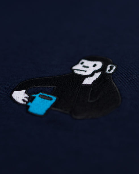 Monkey Drinking Tea Embroidered Classic Organic T-Shirt