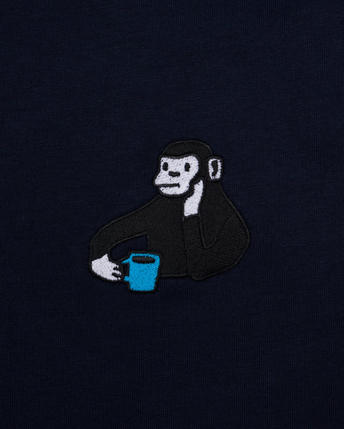 Monkey Drinking Tea Embroidered Classic Organic T-Shirt