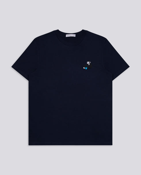 Monkey Drinking Tea Embroidered Classic Organic T-Shirt