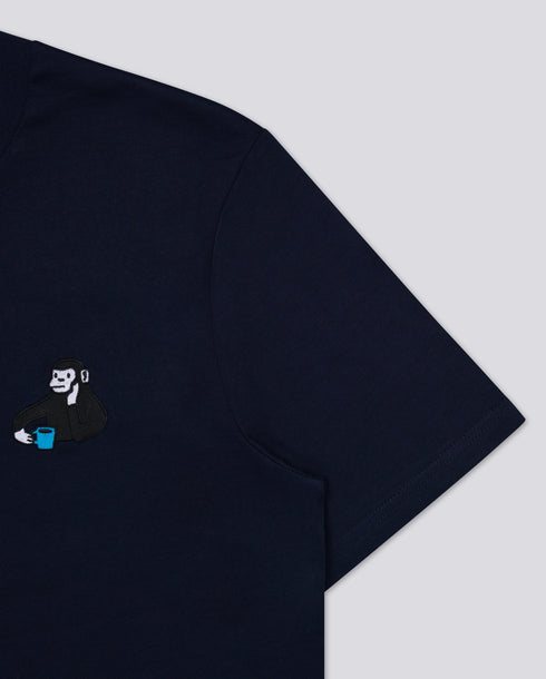 Monkey Drinking Tea Embroidered Classic Organic T-Shirt