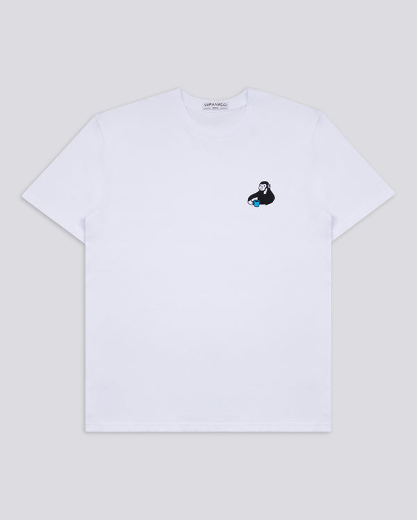 Monkey Drinking Tea Embroidered Classic Organic T-Shirt