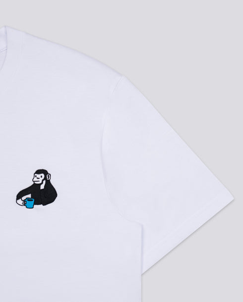 Monkey Drinking Tea Embroidered Classic Organic T-Shirt