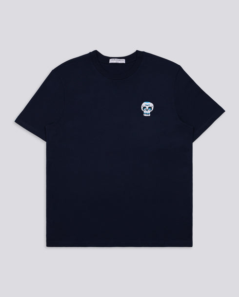 Blue Skull Embroidered Classic Organic T-Shirt