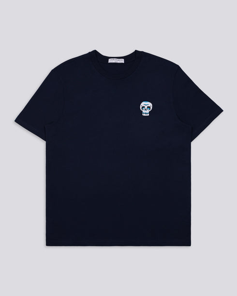 Blue Skull Embroidered Classic Organic T-Shirt