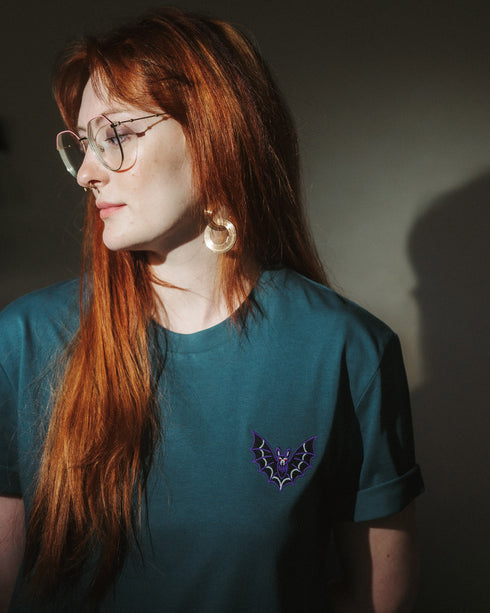 Vintage Bat Embroidered Classic Organic T-Shirt