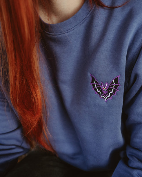Vintage Bat Embroidered Blended Organic Sweatshirt